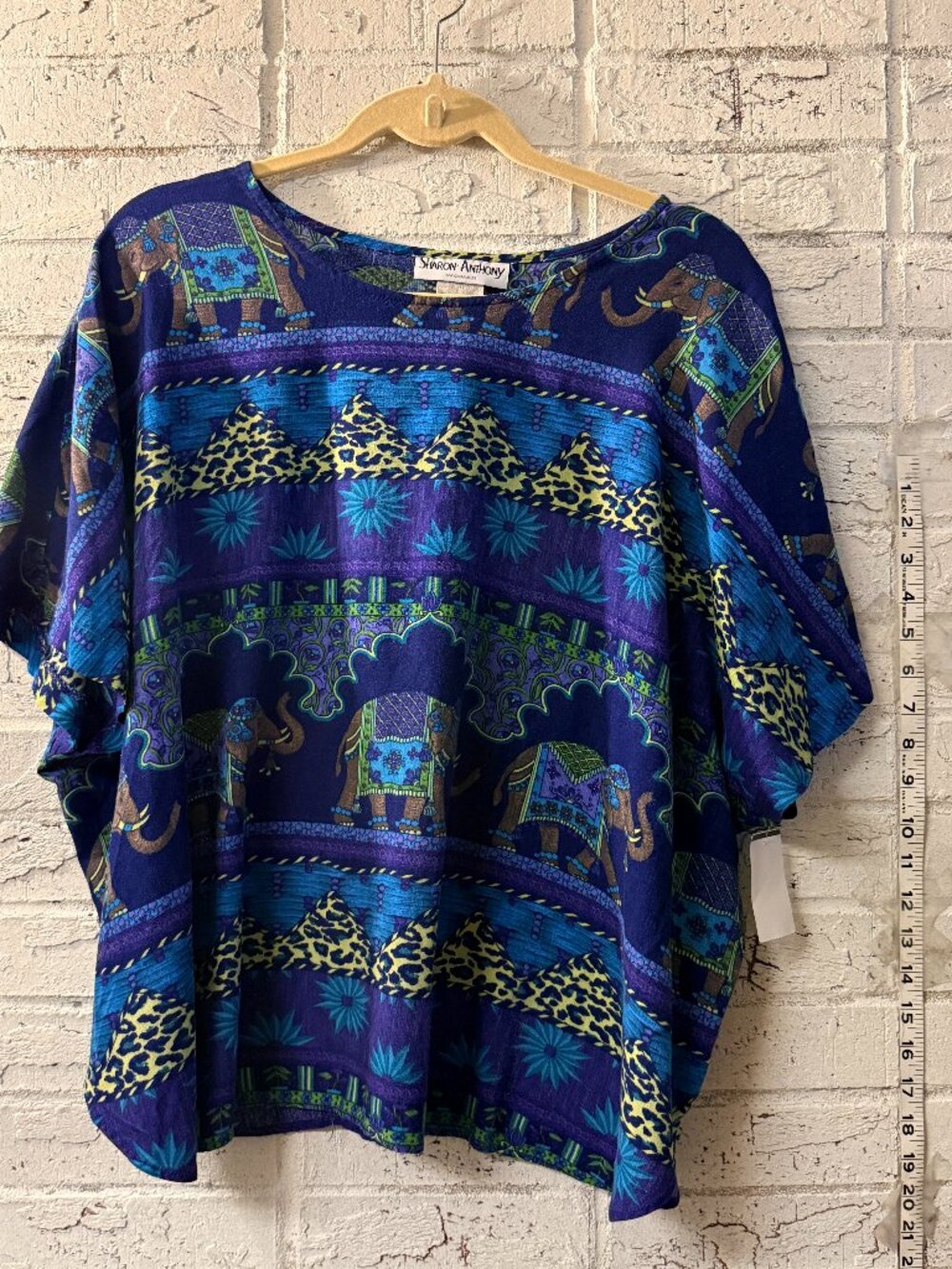 Vintage Sharon Anthony Elephant Animal Print Oversized Rayon Top Made USA